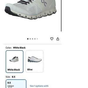 On Running White and Black Athletic Shoes Womens 7